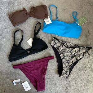 Andie Swim Bundle 3 Tops & 2 Bottoms Size Small Snakeskin Purple Blue